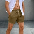 thumbnail image 2 of Men's Linen Shorts Fashion Casual Solid Drawstring Elastic with Pockets Shorts Olive Green, 2 of 9