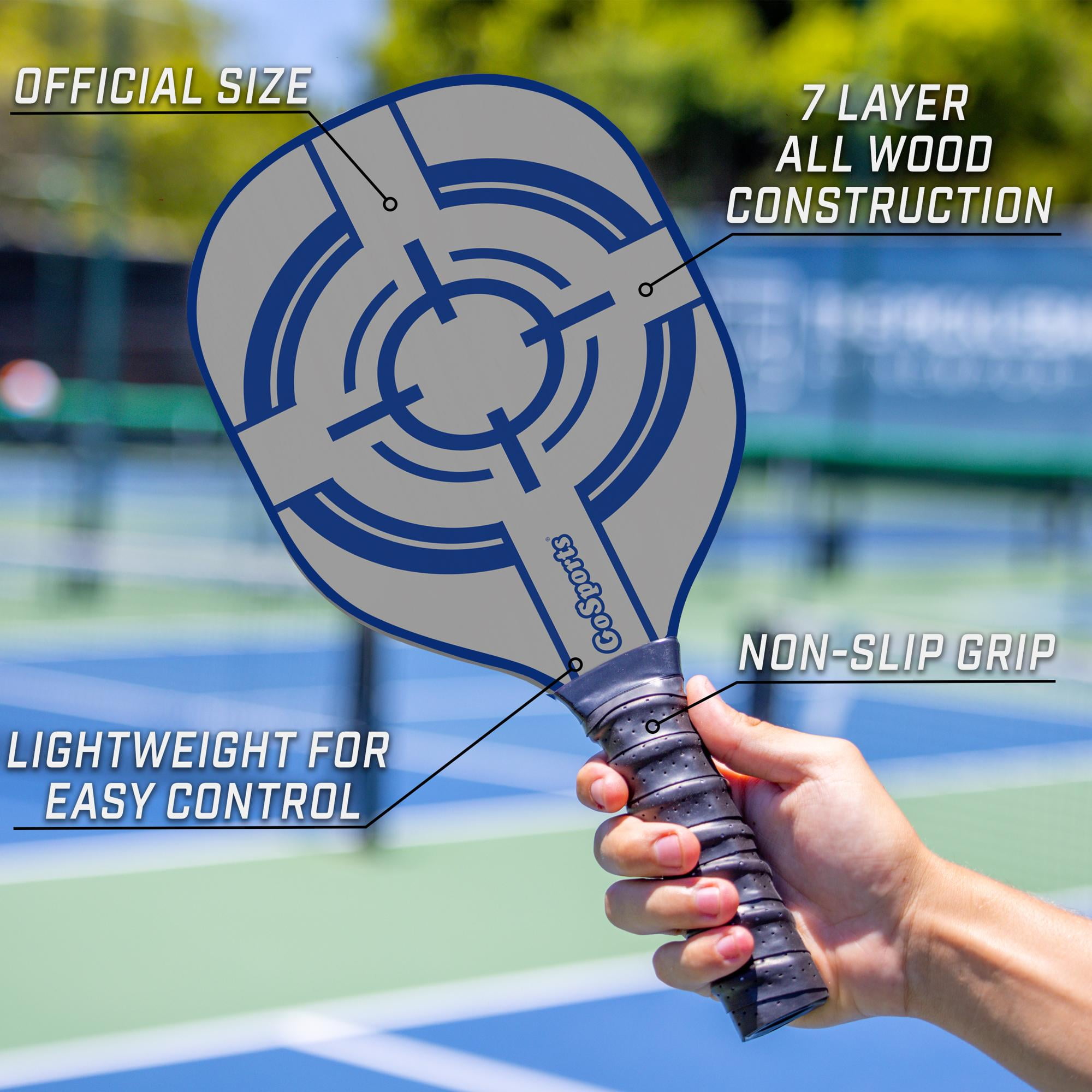 GoSports Pickleball Set with 4 Paddles, 4 Regulation Pickleballs and Carry Case - Steel Blue