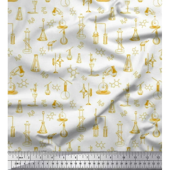 Soimoi Rayon Fabric Scientific Lab Equipments Education Theme Print Fabric by The Yard 56 Inch Wide