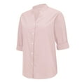 thumbnail image 3 of Yigetop Linen Button Down Shirt Women, Loose Shirt Top Stand Solid Color Sleeve Collar Casual Women's Shirt Women's Shirt Linen Tops for Women Pink XL, 3 of 9