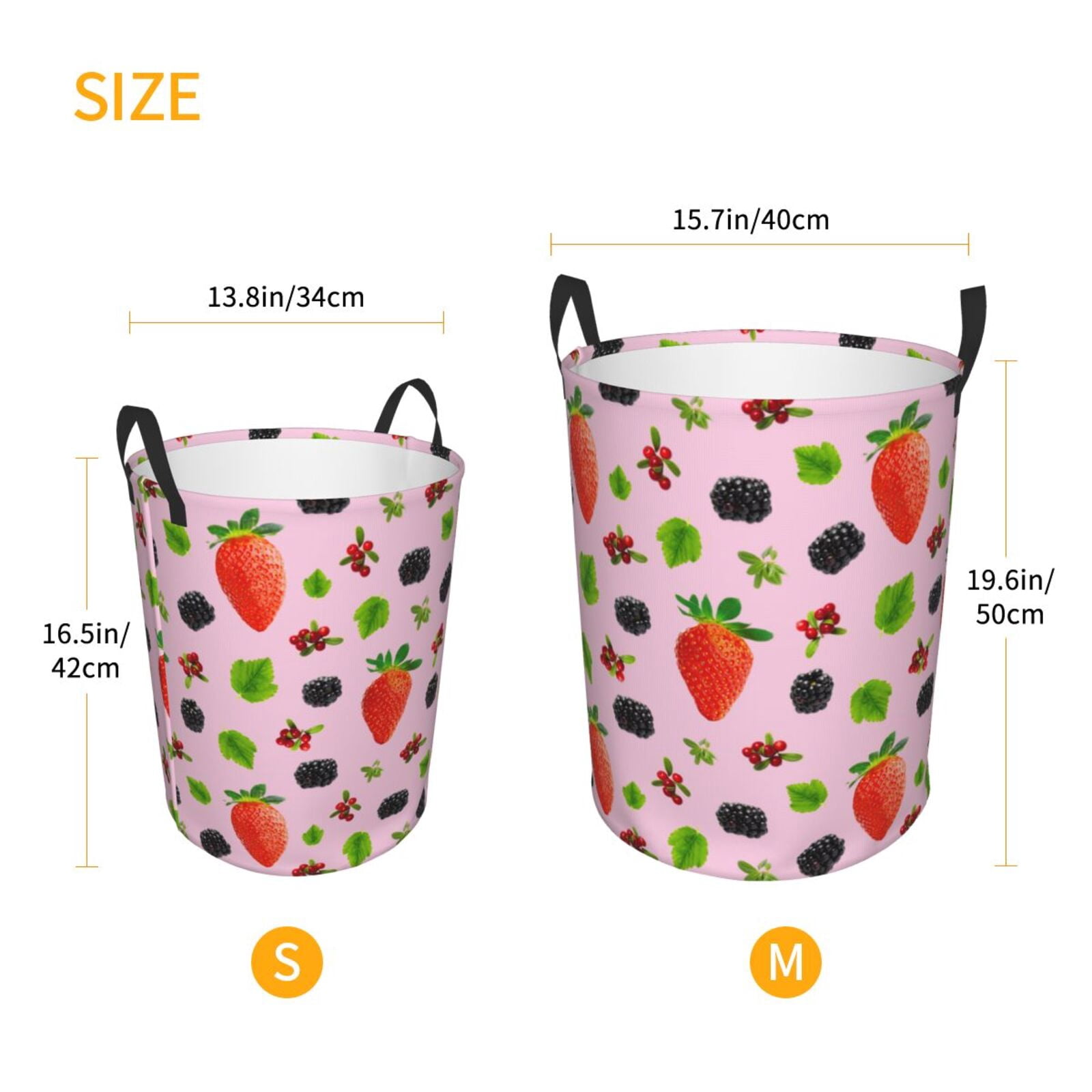 Large Laundry Basket with Handles - red Strawberry black Kids Baby Dirty Clothes Laundry Hamper for Bedroom Aesthetic