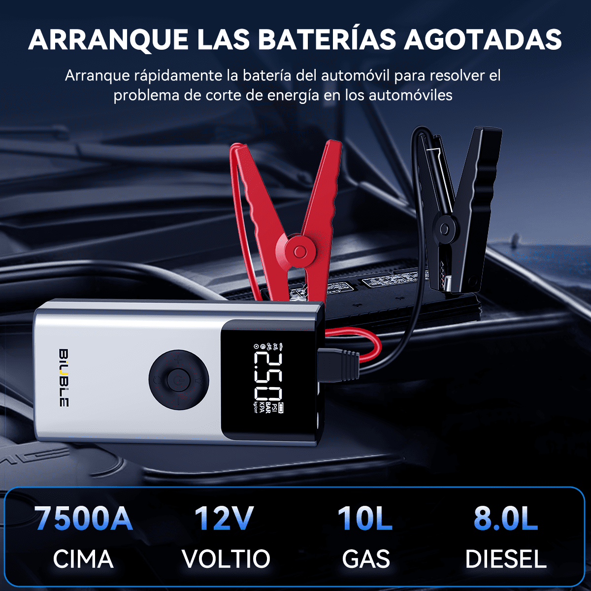BIUBLE Car Jump Starter with Air Compressor 150PSI, 7500A Portable Car Battery Jump Starter Pack, for Up to 10.0L Gas/8.0L Diesel Engine, 12V Jump Box with USB Quick Charge/3 Modes Lights/LCD Display