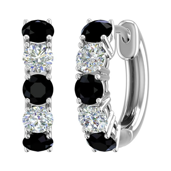 1 1/10 Carat Black Diamond & White Diamond Hoop Earrings in 10K White Gold