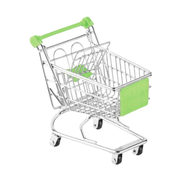 Mini carrito de compras, organizador de escritorio, adorno decorativo, divertido material de oficina, mini juguete de almacenamiento de supermercado, verde