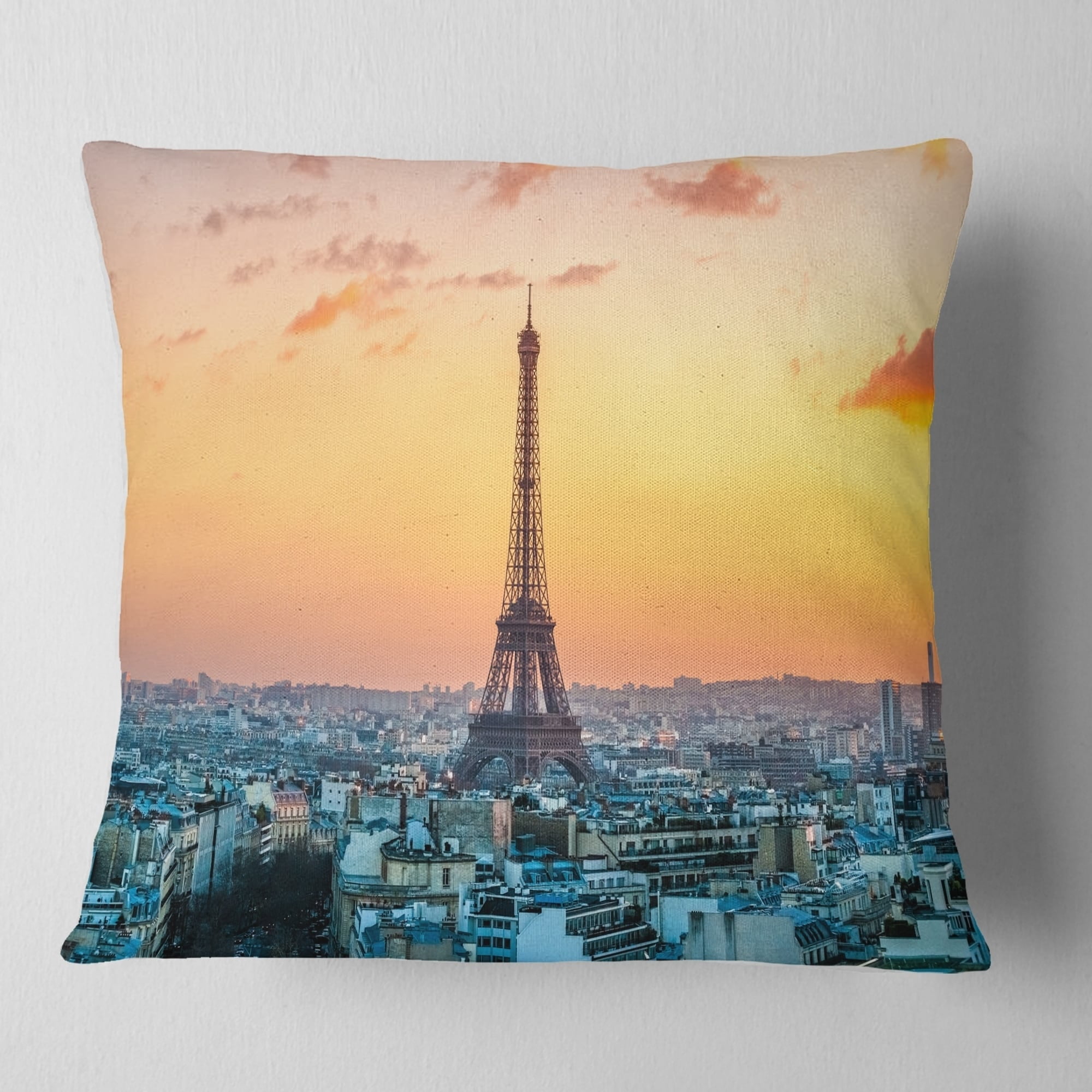 Designart CU9258-18-18 Eiffel at Sunrise in Paris Cityscape Photography Throw Pillow 18 x 18