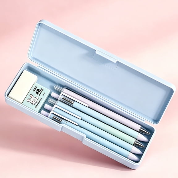 Clearance Under $3! Simple Single-Layer Pen Case Blue Hard Pencil Case Large Pencil Box