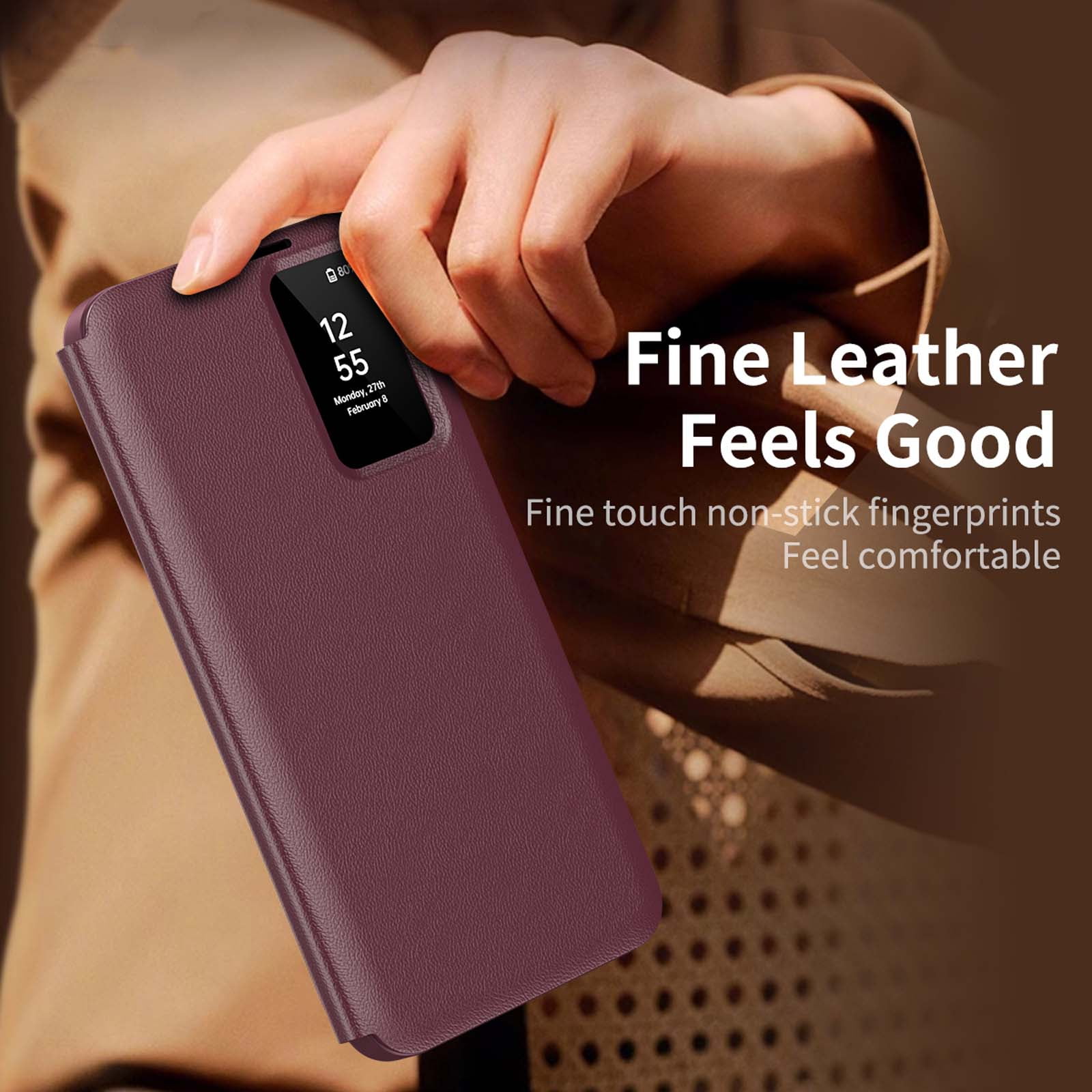 Compatible WIth Samsung Galaxy S26 Ultra Phone Case,Flip Cover,With Card Slots,With Intelligent Window,PU Leather Shockproof Anti-fall Thin Fit Phone Case for Samsung Galaxy S26 Ultra,Red