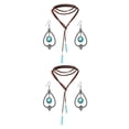 thumbnail image 3 of mmirethe Dangle Earring Long Pattern Hanging Pendant Popular Accessories Bohemian Necklace Anniversary Gift Decorations Neck Chain Necklace Earring Set 2Set, 3 of 6