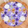 thumbnail image 2 of Round Pumpkin Halloween Tablecloth with Elastic Border 44 Inch - Fitted Washable Spooky Theme Party Dining Table Cover, 2 of 6