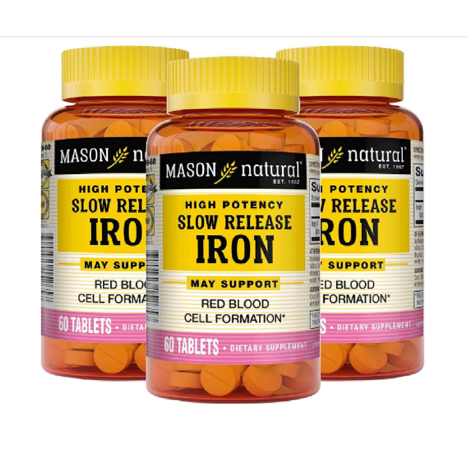 Mason Natural Slow Release Iron Dietary Supplements 60 Ct, 3Pack