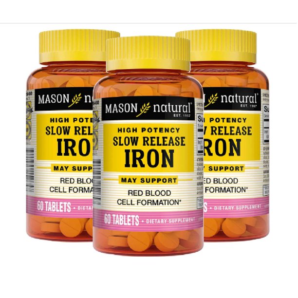 Mason Natural Slow Release Iron Dietary Supplements 60 Ct, 3Pack