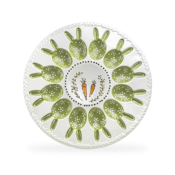 Grace Teaware 11.5" Carrot Bunny Garden 12 Count Egg Platter Potter's Studio