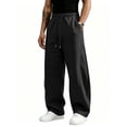 thumbnail image 2 of Baggy Sweatpants Men Wide Leg Elastic Drawstring Waist Wide Leg Lounge Pants Streetwear with Pockets Black M, 2 of 8