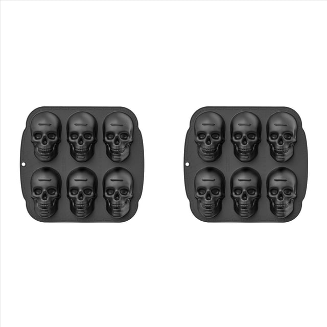 2X Molde de Silicona para Molde para Pasteles con Calavera de Halloween, Molde para Hornear de Silicona 3D con Calavera Pirata de 6 Cavidades, Negro