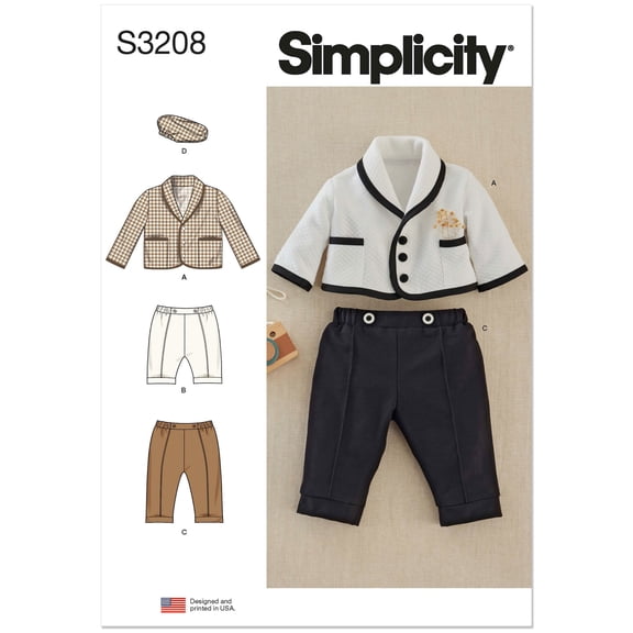 Simplicity Sewing Pattern 3208 - Babies' Jacket, Pants in Two Lengths and Cap, Size: A (XS-L)