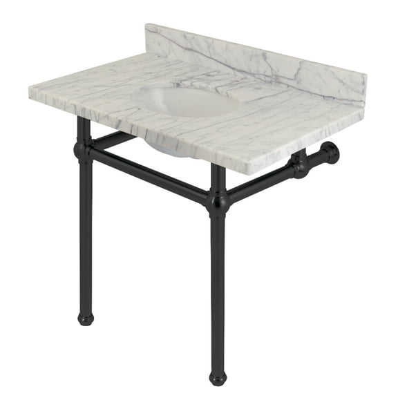 Kingston Brass KVPB3630MB0 Templeton 36" Carrara Marble Vanity Top with Brass Legs (8-Inch, 3-Hole), Carrara Marble White/Matte Black