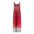 thumbnail image 6 of Women's Christmas Print Wide-Leg Strapless Tank Jumpsuit, Casual Style with Pockets, Watermelon Red, Size XL, 6 of 6