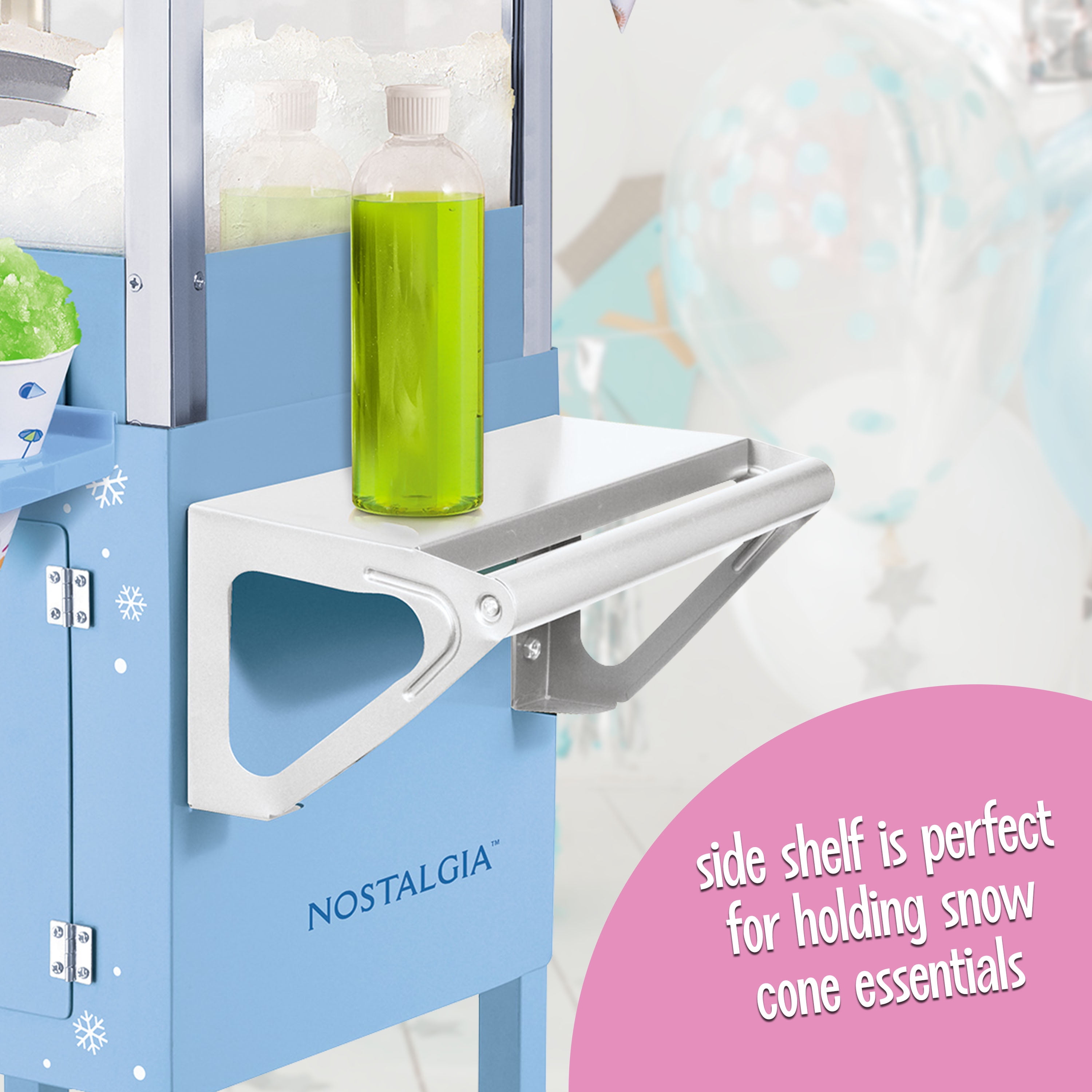 Nostalgia 54-Inch Retro Snow Cone Maker Cart and Shaved Ice Machine with Side Shelf, Blue