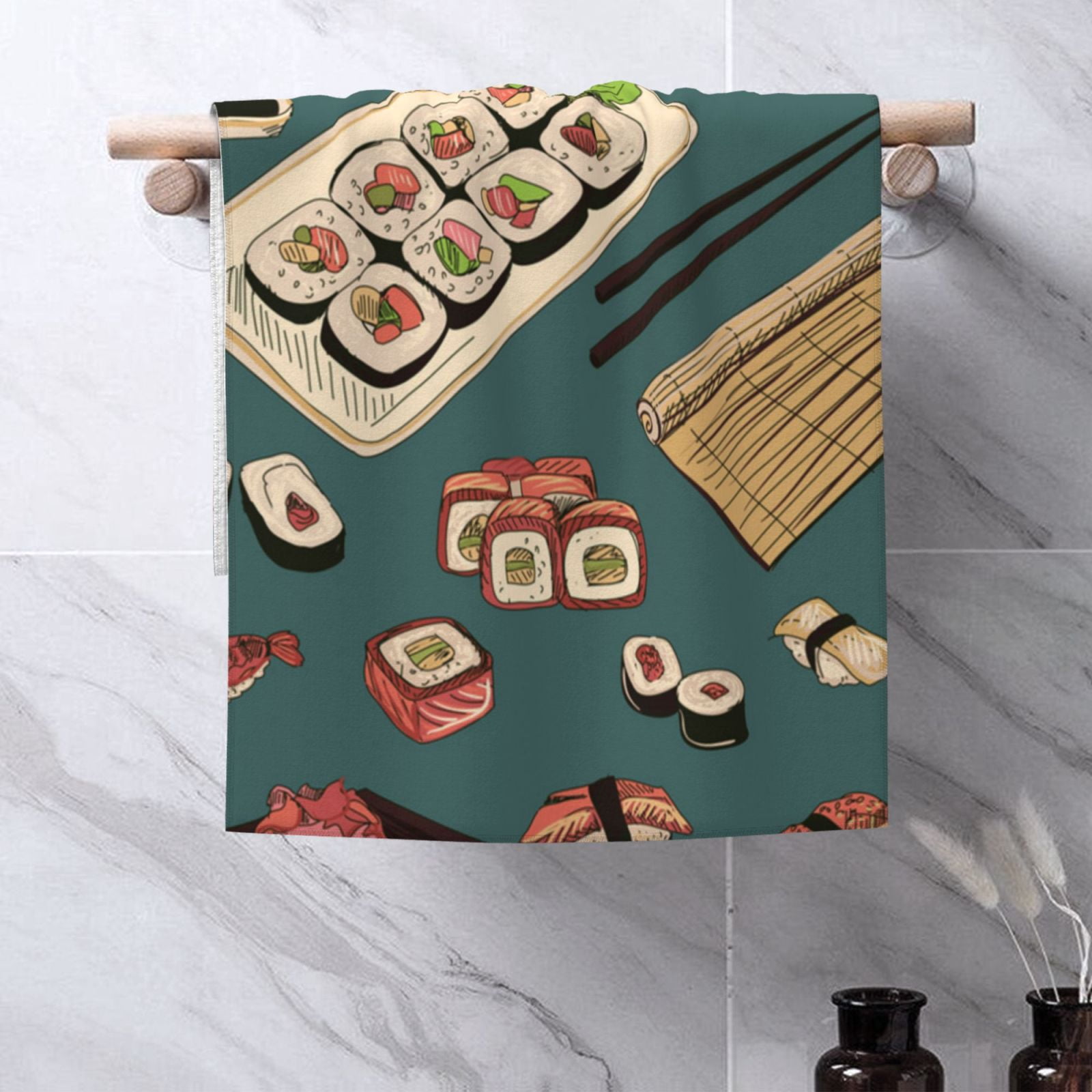 Sushi Rolls Japanese Food Japan 27.5" x 16" Ultra Soft Hand Towel, Face Wash Cloth for Bathroom, Gym, Travel, Pool