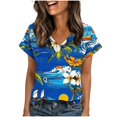 thumbnail image 7 of Womens Summer Tops 2026 V Neck Short Sleeve Shirts Trendy Dressy Casual Hawaiia Floral Vacation Outfits Printed, 7 of 7
