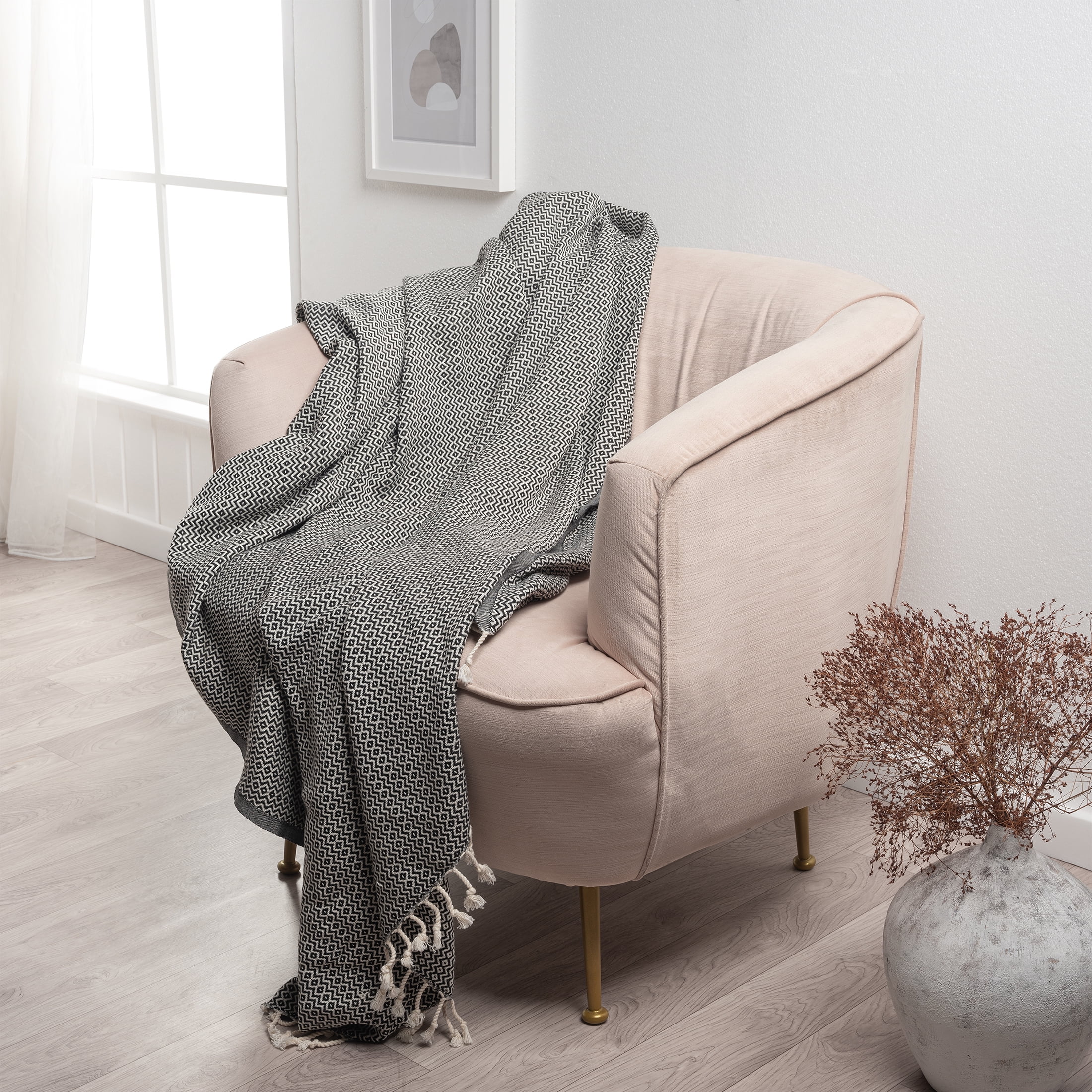Ox Bay Shashi Black Diamond Ultra-Soft Turkish Cotton Throw Blanket, 50" x 60"