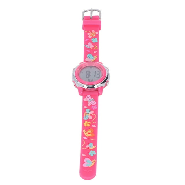Montre pour Enfant Dessin Animé, Lecture Facile Étanche Mignonne Cadeau d'Anniversaire Montre Numérique LED pour Enfants avec Réveil pour Tous les Jours pour 3 à 10 Ans Rouge Rose