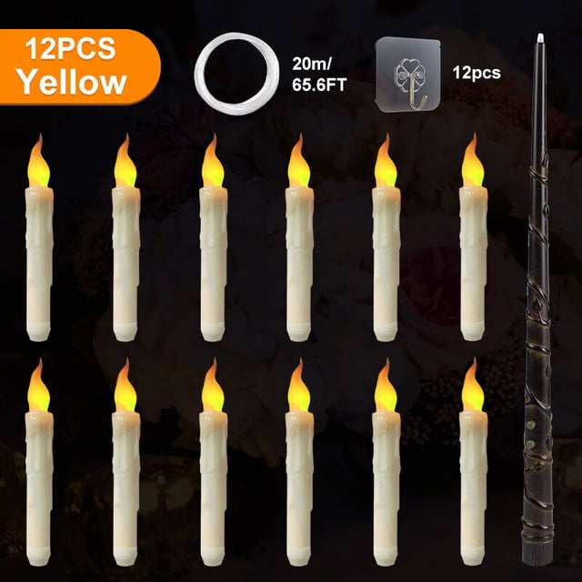 Velas Flotantes sin llama con varita mágica, velas cónicas Led eléctricas parpadeantes remotas, fiesta de cumpleaños de Halloween, 12/24/36 piezas