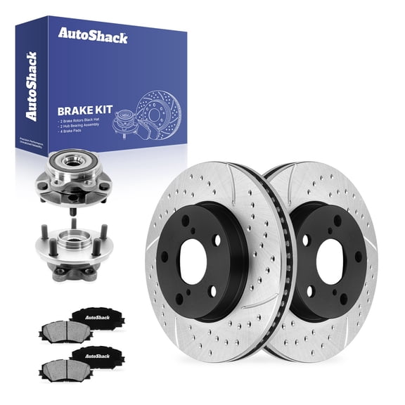 AutoShack Front Vented Drilled & Slotted E-Coated Brake Rotor   Ceramic Pad   Hub Bearing Assembly 8-PC Brake Kit Replacement for 2006-2008 Toyota RAV4 2008-2015 Scion xB ShadowGuard 10.83" (275 mm)