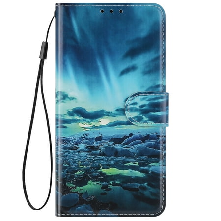 Hpory for Huawei P Smart 2019/Honor 10 Lite Floe Green Aurora Painted Leather Case with Lanyard