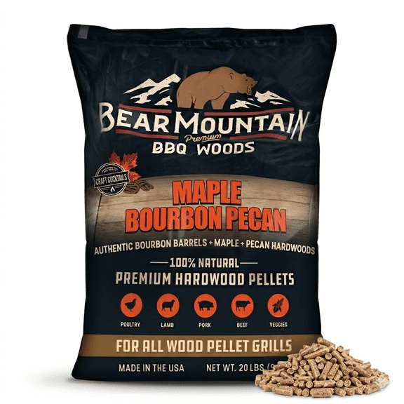 Bear Mountain Maple Bourbon Pecan Premium BBQ Wood Pellets, 20 lbs