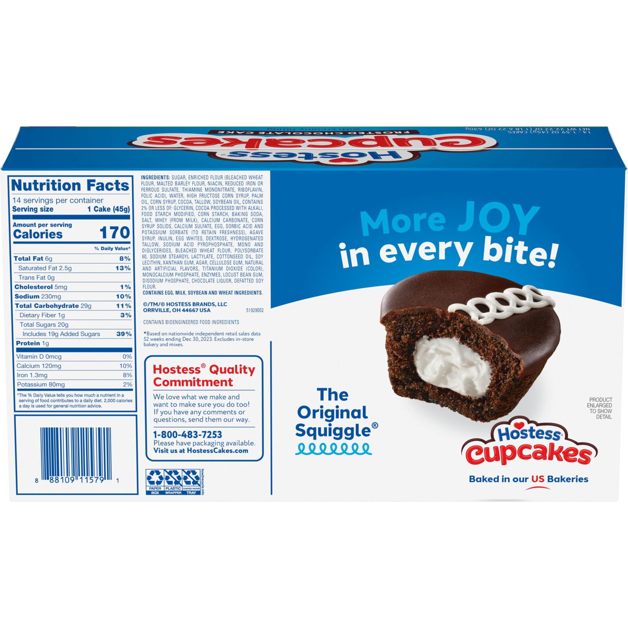 Hostess Cupcakes, Chocolate Snack Cakes, 22.22 oz Box (14 Count)