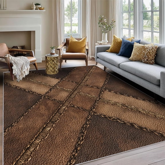 Western Cowboy Area Rugs, Brown Farmhouse Geometric Carpet, Washable Non Slip Low Pile Soft Rug for Living Room Bedroom Decor Mat 2ftx3ft