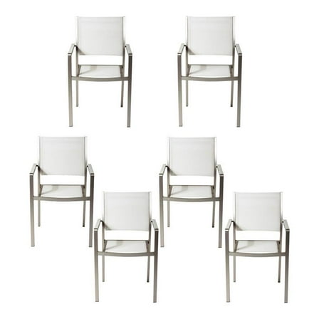 Pemberly Row Aluminum Patio Dining Char in Gray/White (Set of 6)