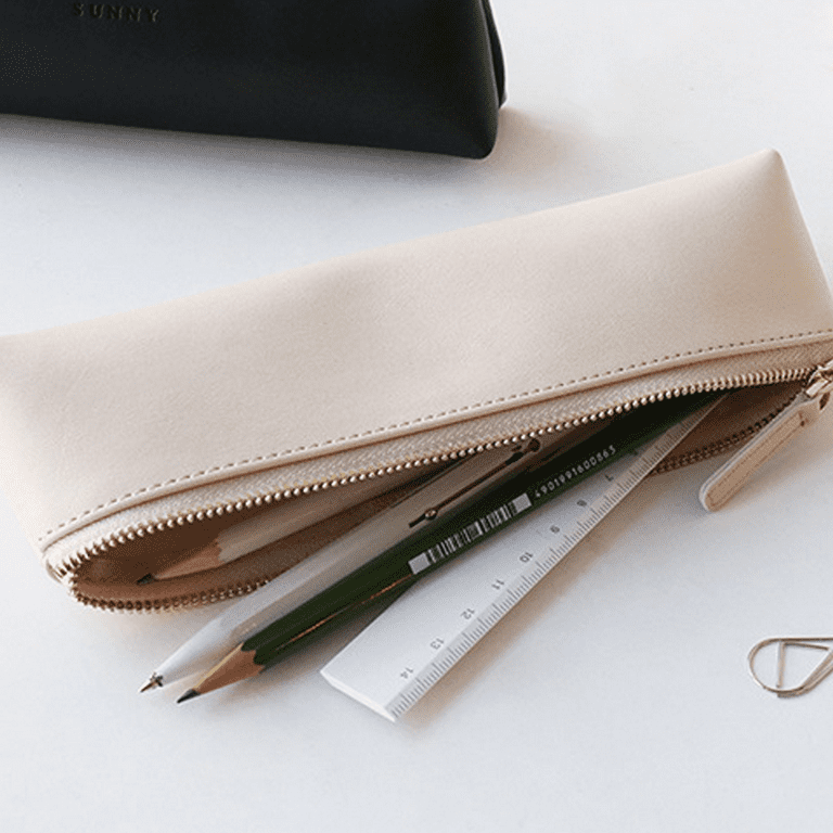 Pencil Bag Makeup Bag Pen Pencil Stationery Pouch Bag Case/PU Leather Small  Pencil Pouch Students Stationery Pouch Zipper Bag - Pink 
