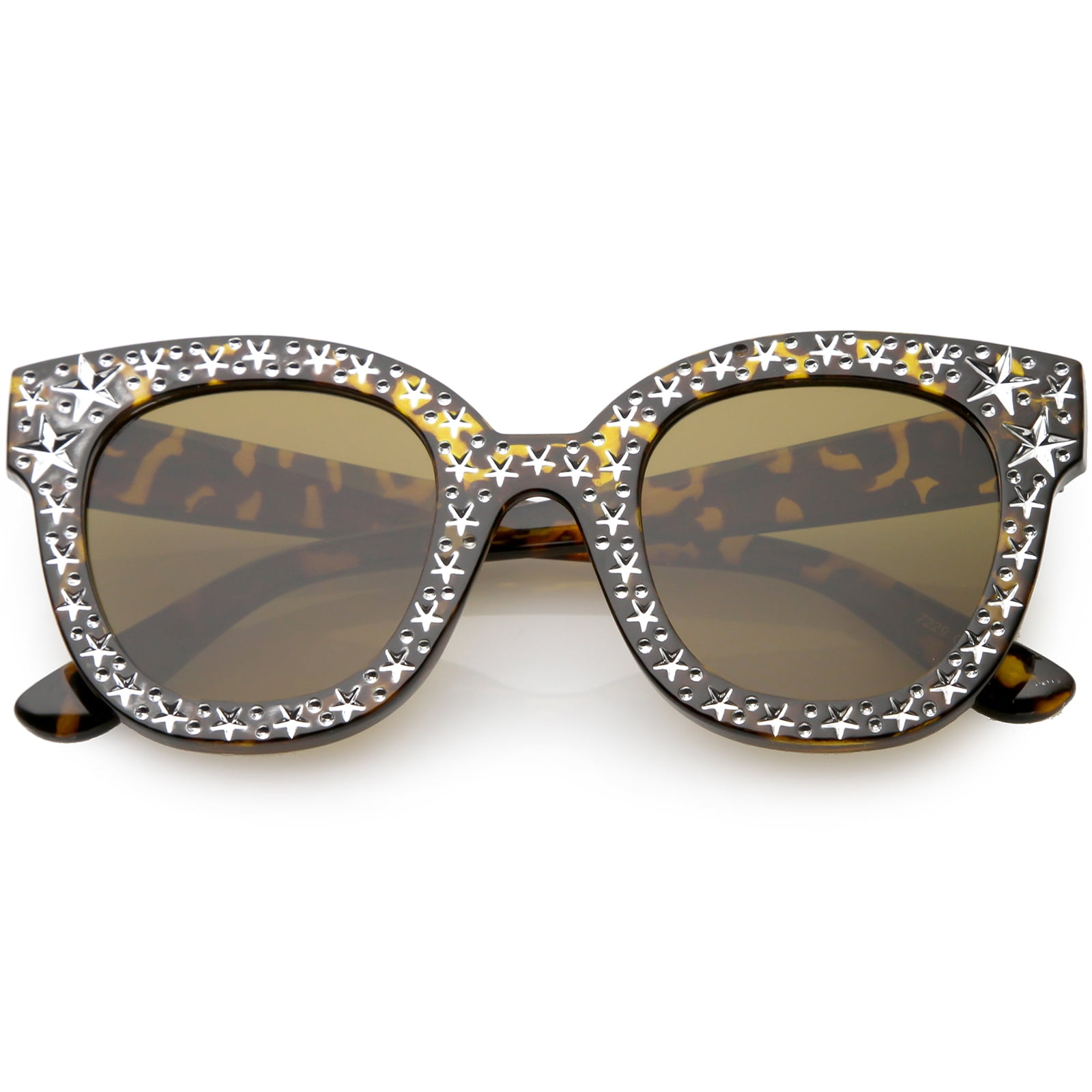 Oversize Star Accent Details Cat Eye Sunglasses Wide Arms Square Lens ...