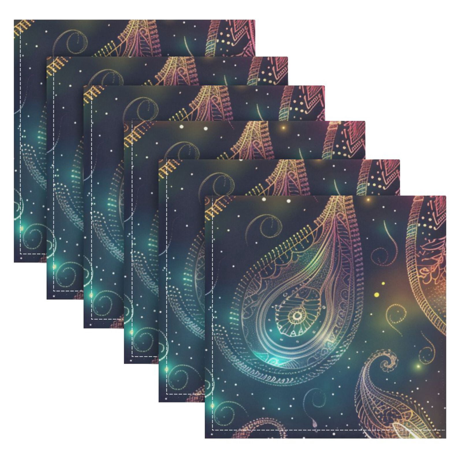 JSTEL Paisley Rainbow Nebula Cloth Napkins Set of 6, 20x20 Inch Washable and Reusable Napkin for Decoupage Dinner Party Everyday Use