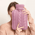 thumbnail image 2 of Rubber Hot Water Bottle with Cover Knitted, Transparent Hot Water Bag 2 Liter - Pink, 2 of 7