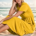 thumbnail image 3 of Women's Short Sleeve Crewneck Swing Dress Flowy Tiered Maxi Beach Dress With Pockets Elegant Leisure Dresses, 3 of 6