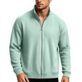 thumbnail image 3 of UDAUDU Men's Stand Collar Corduroy Jacket Full Zip Loose Long Sleeve Versatile Fall Winter Sweatshirt Casual Outerwear Tops Mint Green 3XL, 3 of 7