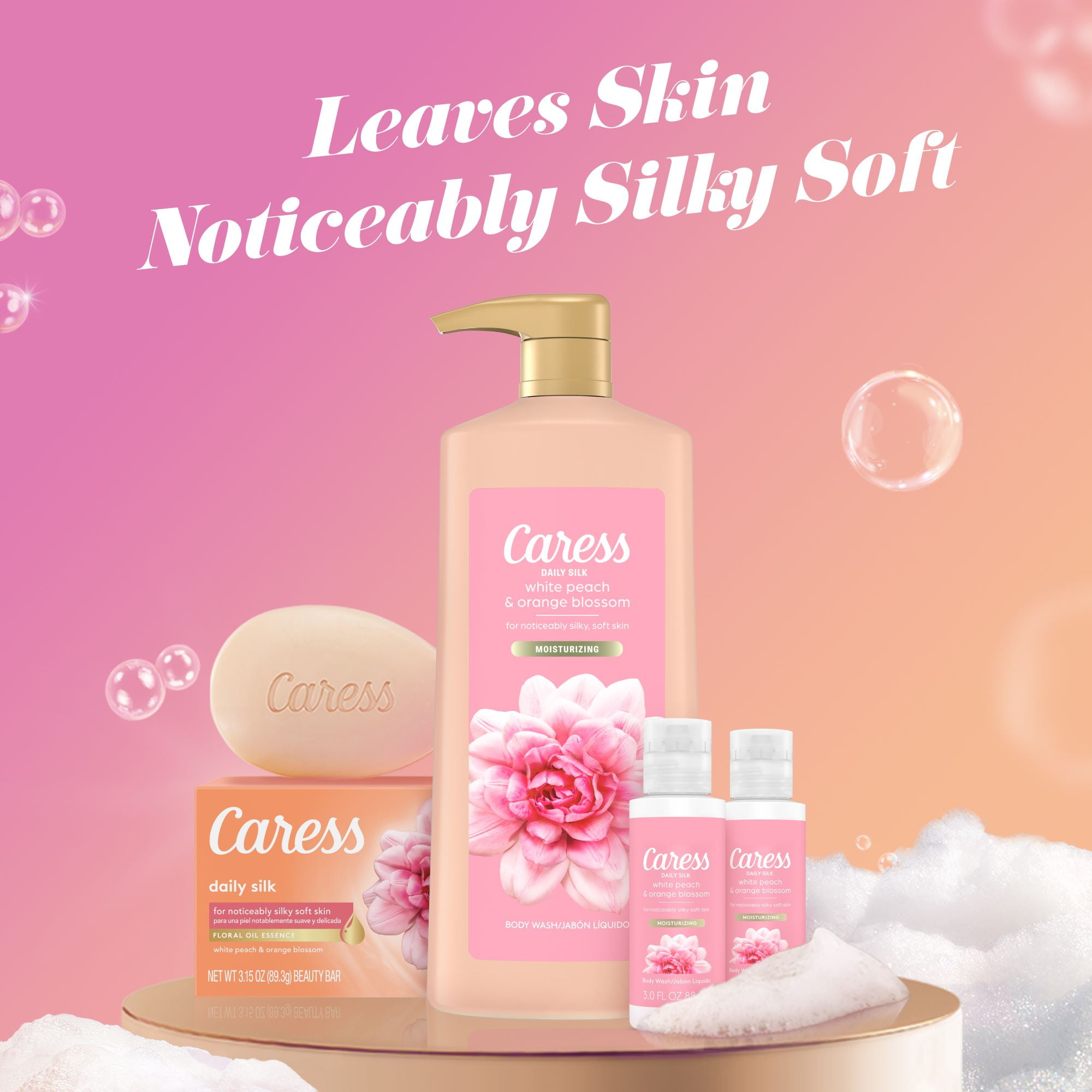 Caress Daily Silk Female Gift Pack: 25.4oz Body Wash, Bar Soap & Travel Size  for All Skin Types