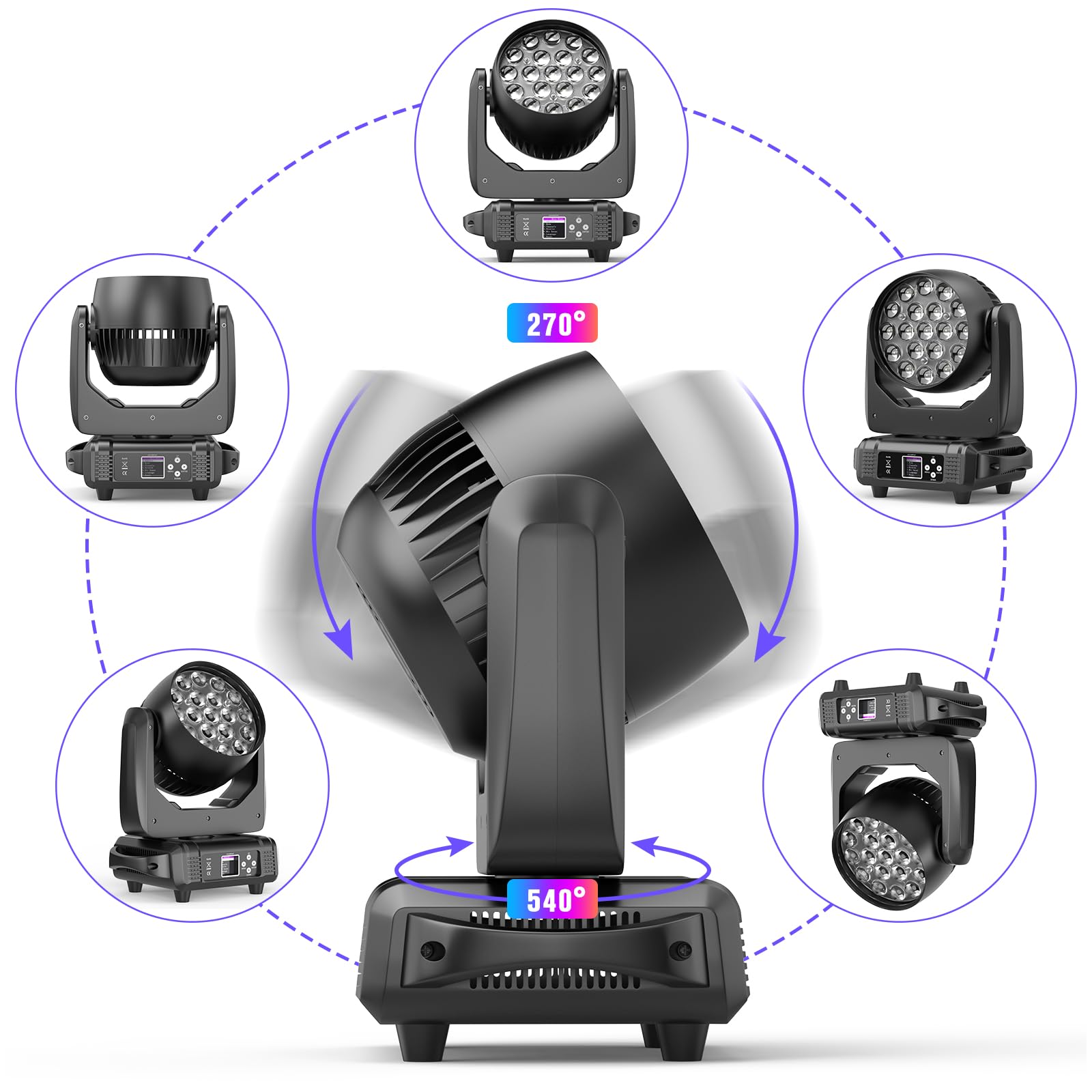 2Pcs Moving Head Lights With19X15W RGBW LED DMX512 Stage Light for DJ Karaoke Dance Hall KTV Disco Bar Stage Lighting