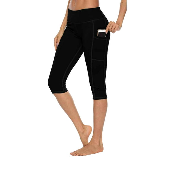Frontwalk Womens Capri Yoga Pants Solid Crop Joggers Tights Capris High Waist Tummy Control Pants with Pockets