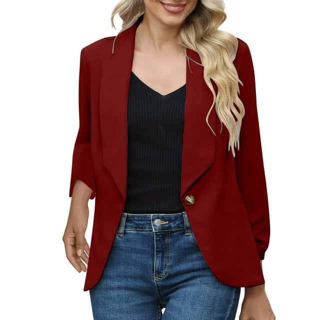 Veste Blazer pour Femmes, Manches Longues, Col Cranté avec Poches à Rabat Fonctionnelles, Mélange Polyester-Spandex, Coupe Ajustée, Noir, Taille g