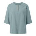 thumbnail image 4 of DuoJiaJ Casual Women's T Shirts Classic Round Neck With Button Detail Short Sleeve Comfortable Everyday Wear For Spring And Summer Cropped Tops for Women Blue M, 4 of 4