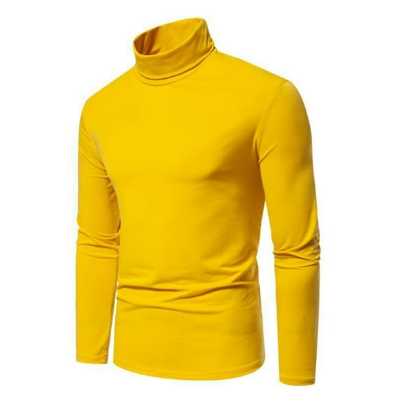 Royisotas Mens Winter Shirts Lightweight Long Sleeve Tops Pullover Solid Yellow Crewneck T Shirts for Men