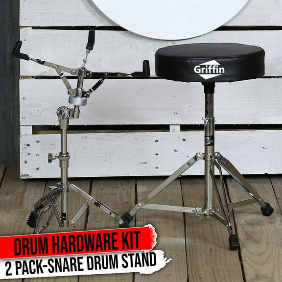 Griffin 2-PACK Drum Throne & Snare Stand | Double Braced Legs Light-Weight Mount