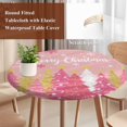 thumbnail image 4 of Pink Christmas Tree Round Tablecloth, Fitted Table Cover with Elastic for 45"-54" Round Tables, Pink Xmas Tree Snowflake Luxury Table Cloth Outdoor Indoor Dinning Party Waterproof Tablecloths, 4 of 7