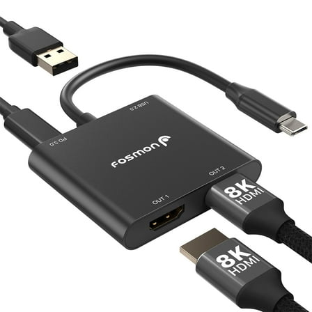 Fosmon USB C Hub, USB C to Dual HDMI Adapter 4k@30Hz, HDMI Splitter, PD 3.0 Charging Port Up to 100W Compatible with Thunderbolt
