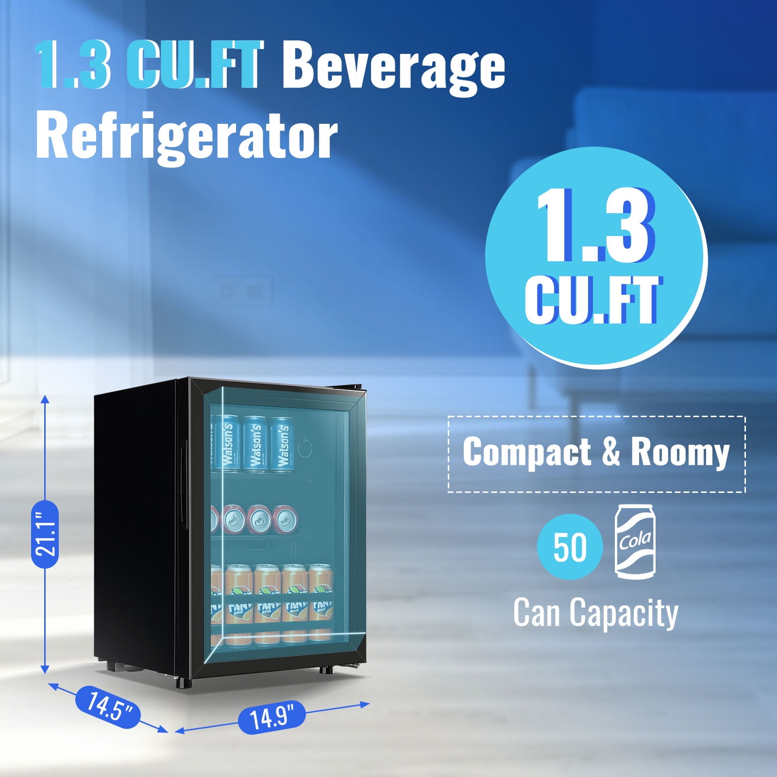 WANAI 50 Can Beverage Fridge & Cooler Small Mini Fridge Glass Door for Soda Beer or Wine for Home&Bar