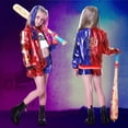 thumbnail image 4 of Disfraz de Quinn suicida para niñas, chaqueta con costuras de Harley, pantalones cortos, camisa, guantes, accesorios, disfraz de Halloween para Purim del equipo infantil, 4 of 5